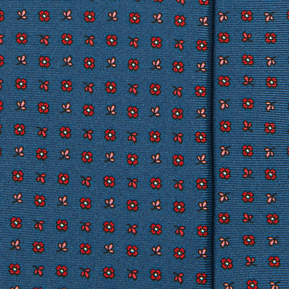 Petite Flower Pattern Navy Printed Silk Tie