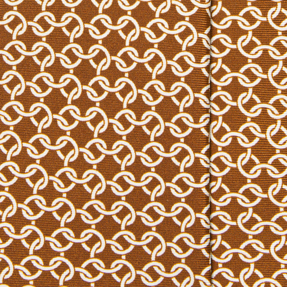 Classic Chain Pattern Brown Printed Silk Tie