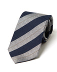 Formal Stripe Dark Navy Silver Silk Cotton Tie