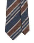 Signature Stripe Navy Brown Silver Linen Silk Tie