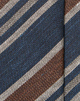 Signature Stripe Navy Brown Silver Linen Silk Tie