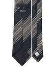 White Line Dark Navy Gray Wide Stripe Silk Tie