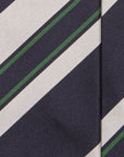 Green Line Dark Navy Silver Block Stripe Silk Tie