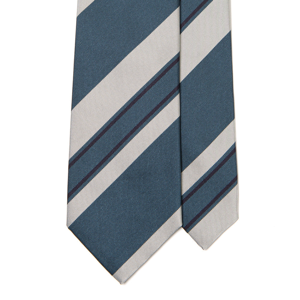 Navy Line Smoke Blue Silver Block Stripe Silk Tie