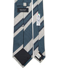 Navy Line Smoke Blue Silver Block Stripe Silk Tie