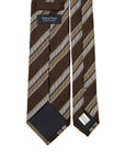 Herringbone Stripe Brown Beige Silver Silk Tie
