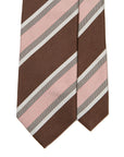 Classic Wide Stripe Brown Pink Silk Tie