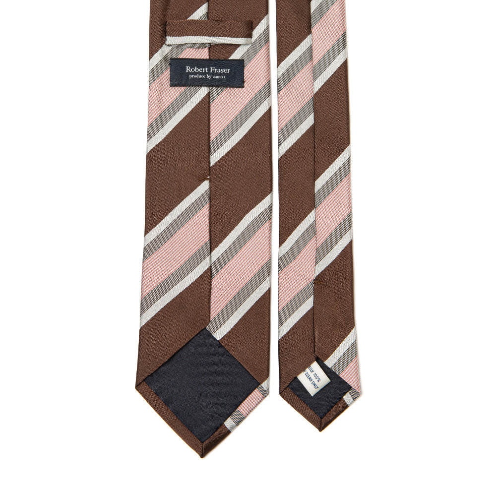 Classic Wide Stripe Brown Pink Silk Tie