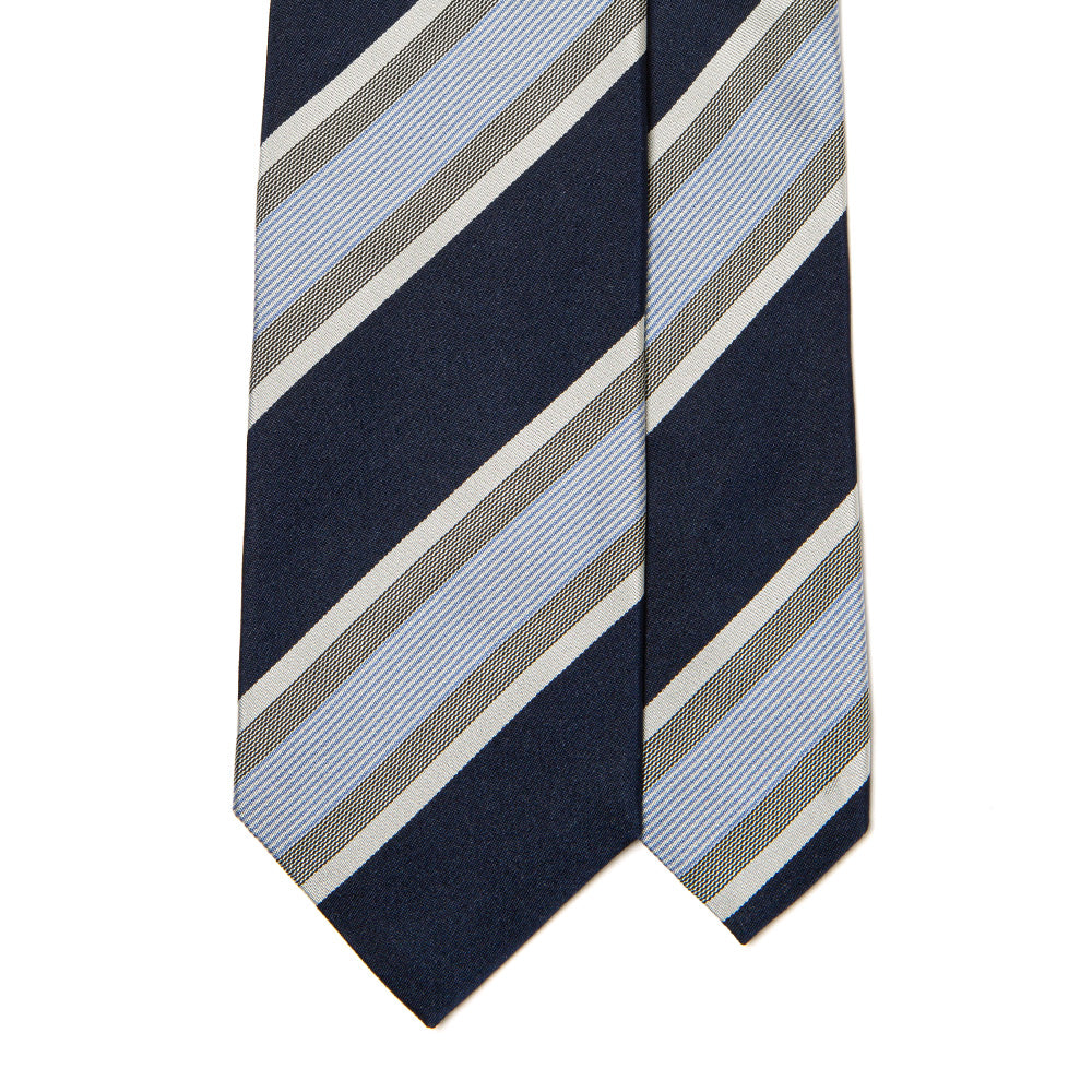 Classic Wide Stripe Dark Navy Blue Silk Tie