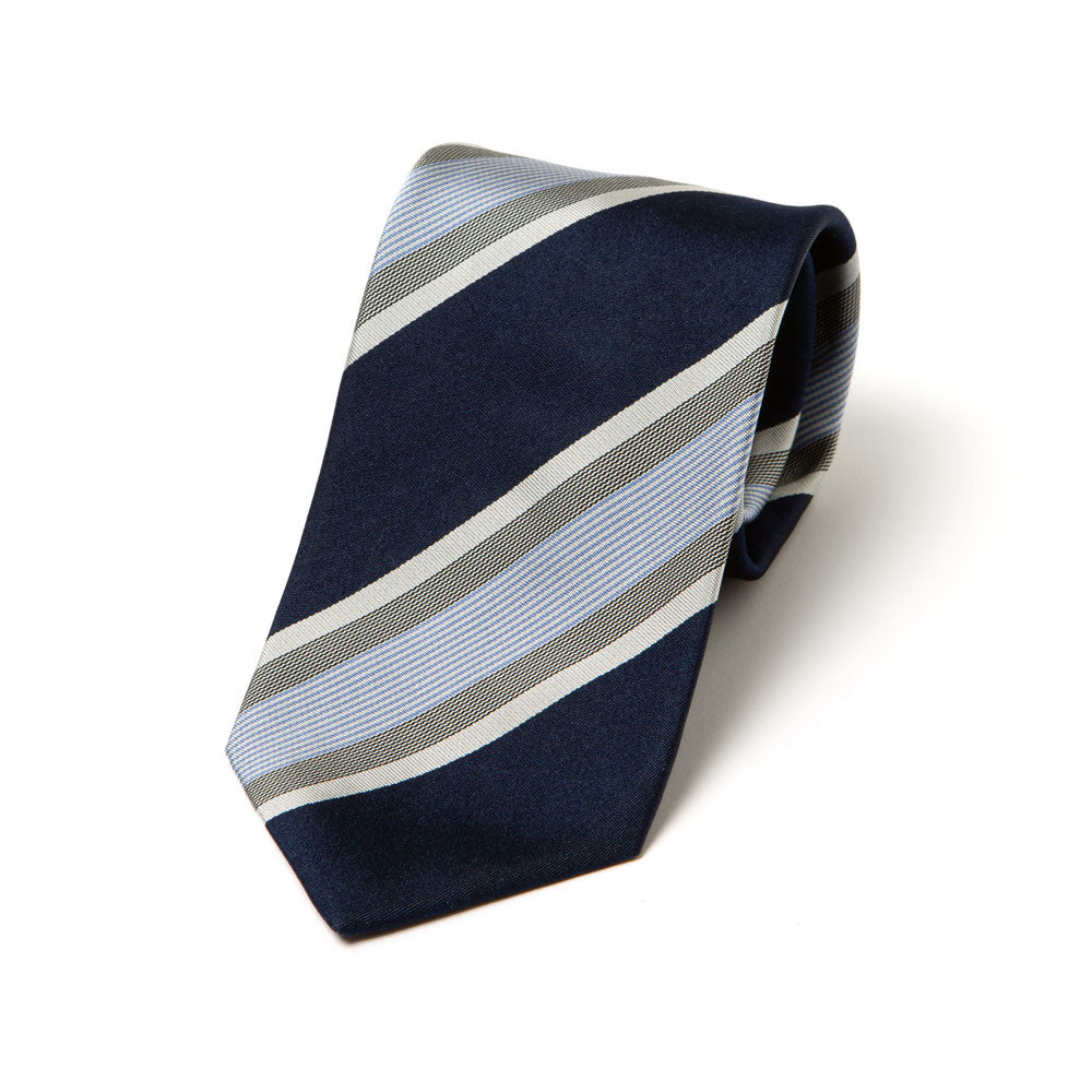 Classic Wide Stripe Dark Navy Blue Silk Tie