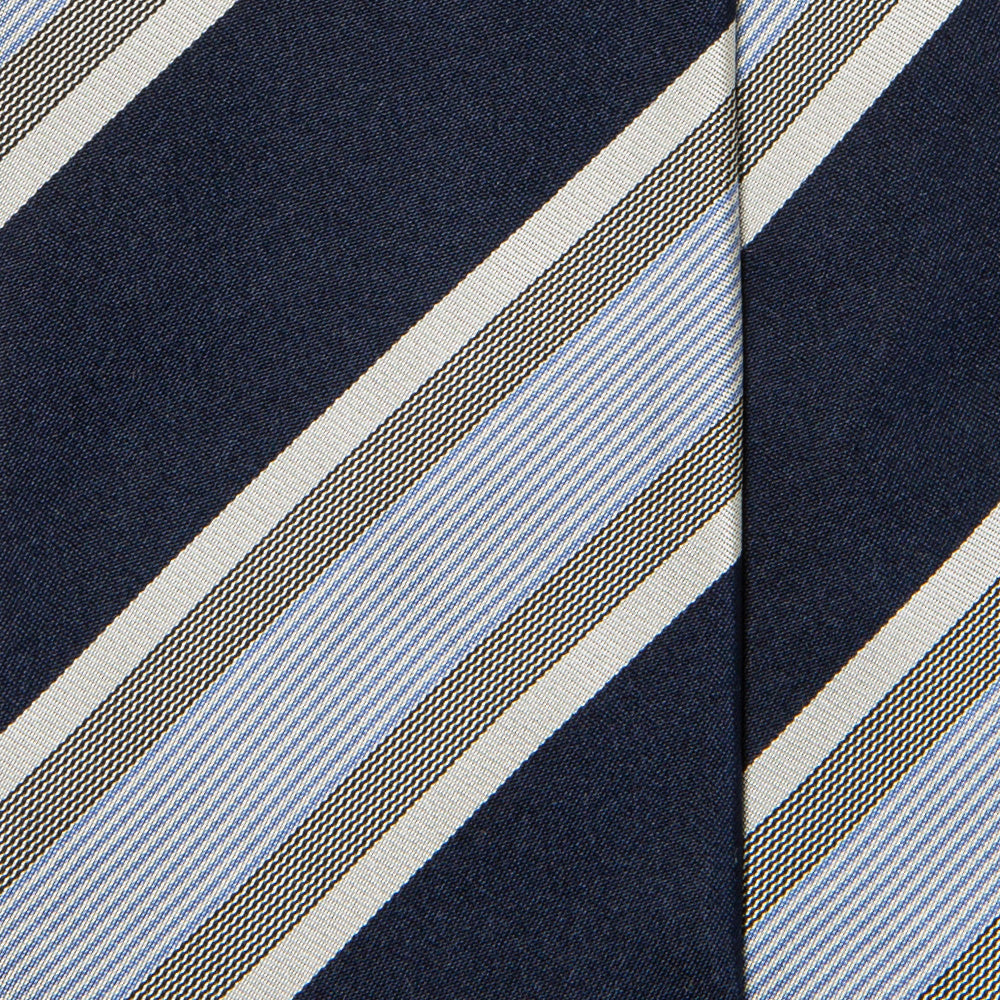 Classic Wide Stripe Dark Navy Blue Silk Tie