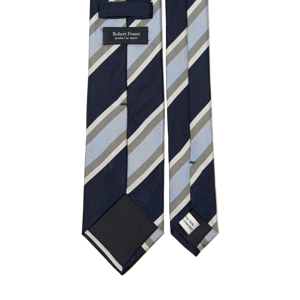 Classic Wide Stripe Dark Navy Blue Silk Tie