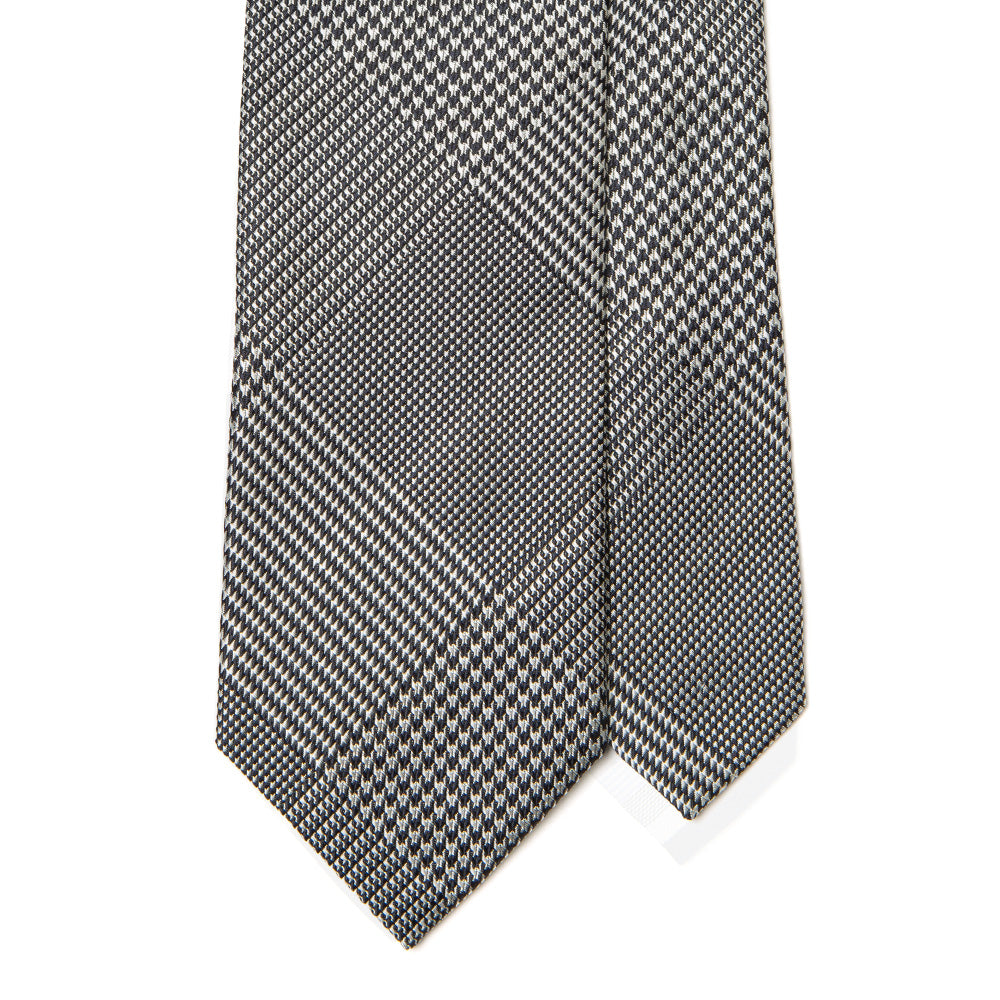Original Glen Check Pattern Black White Woven Silk Tie
