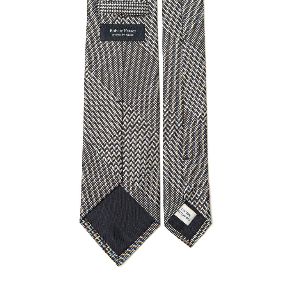 Original Glen Check Pattern Black White Woven Silk Tie