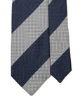 Signature Block Stripe Navy White Woven Silk Linen Tie