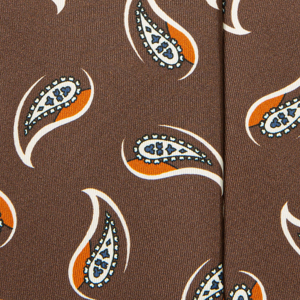 Signature Pattern Brown Orange White Printed Silk Tie