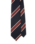 White Line Stripe Dark Navy Red Woven Wool Silk Tie