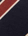 White Line Stripe Dark Navy Red Woven Wool Silk Tie