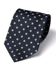 White Flower Pattern Royal Navy Woven Silk Tie
