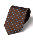 Blue Flower Pattern Brown Woven Silk Necktie