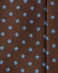 Blue Flower Pattern Brown Woven Silk Necktie