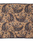 Flower Paisley & Solid Double-Face Beige and Navy Printed Silk Pocket Square