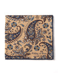 Flower Paisley & Solid Double-Face Beige and Navy Printed Silk Pocket Square