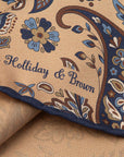 Flower Paisley & Solid Double-Face Beige and Navy Printed Silk Pocket Square