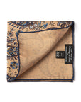Flower Paisley & Solid Double-Face Beige and Navy Printed Silk Pocket Square