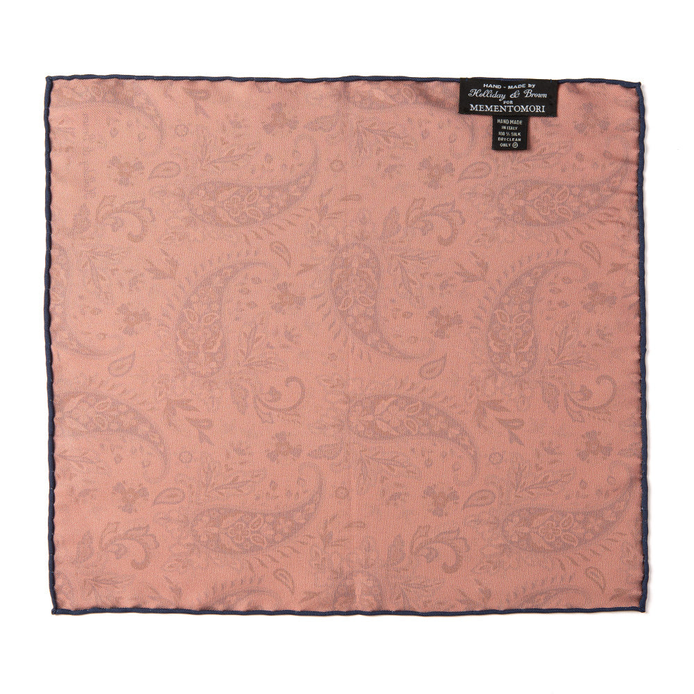 Flower Paisley &amp; Solid Double-Face Baby Pink and Navy Printed Silk Pocket Square