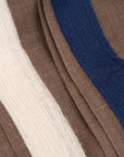 Navy & Milk Beige Double Stripe Brown Wool Scarf