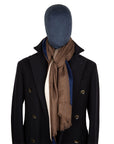 Navy & Milk Beige Double Stripe Brown Wool Scarf