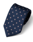 White Fiore Pattern Navy Printed Silk Tie
