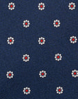 White Fiore Pattern Navy Printed Silk Tie