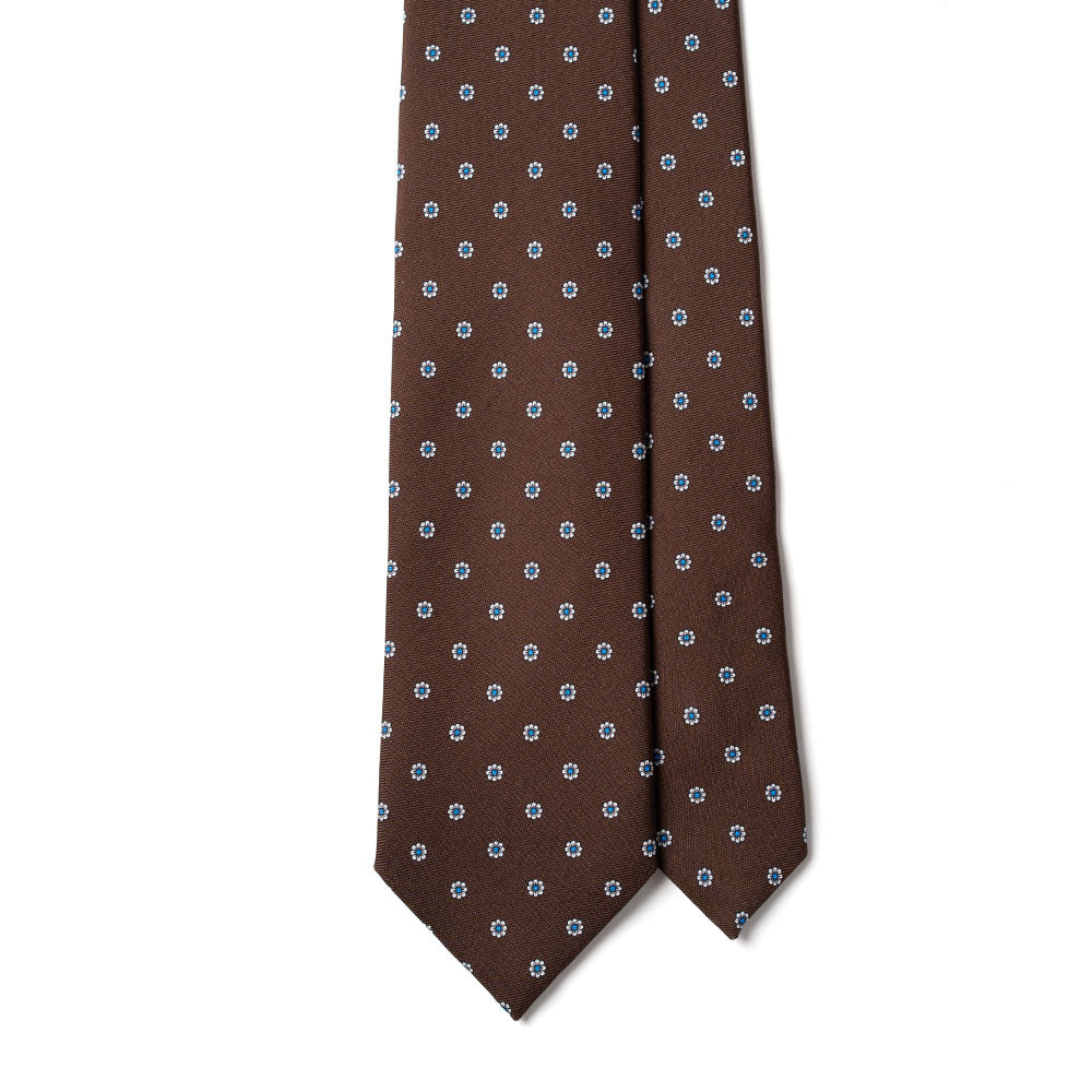 Brown Fiore Pattern Navy Printed Silk Tie
