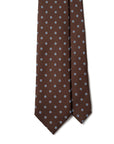 White Fiore Pattern Brown Printed Silk Tie