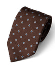 White Fiore Pattern Brown Printed Silk Tie