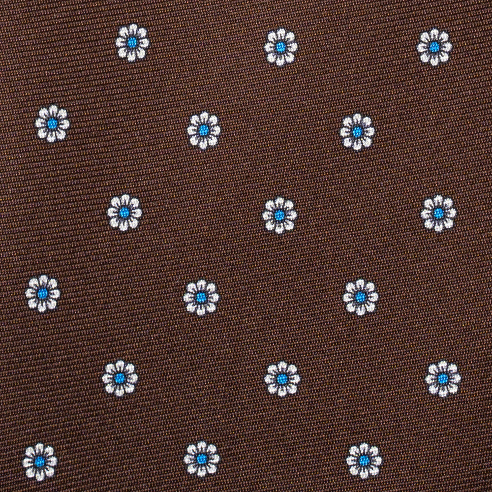 Brown Fiore Pattern Navy Printed Silk Tie