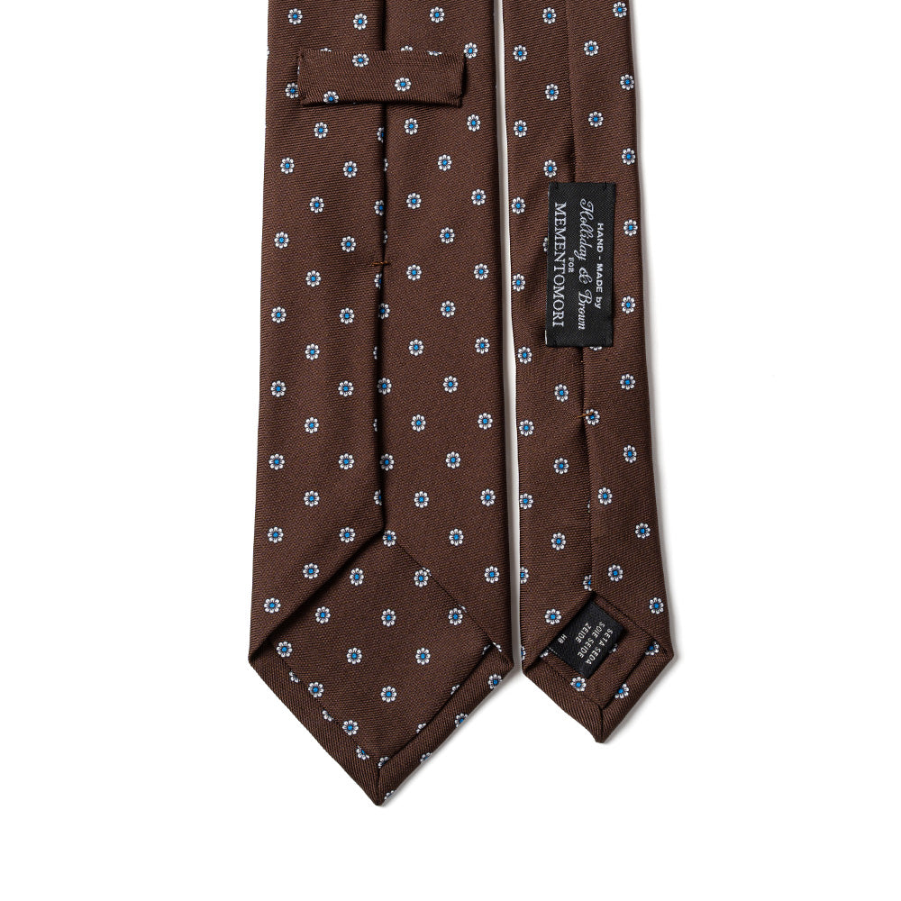 Brown Fiore Pattern Navy Printed Silk Tie
