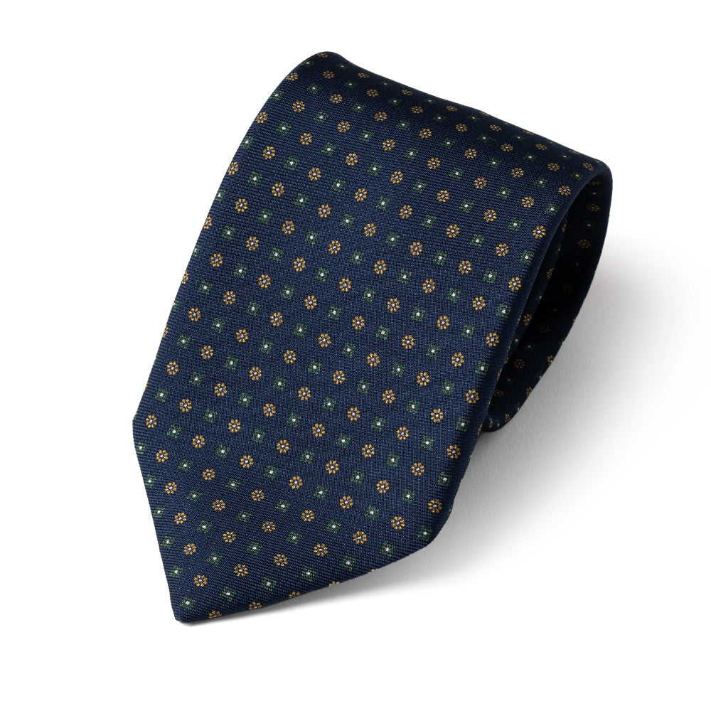 Mini Fiore Pattern Navy Printed Silk Tie