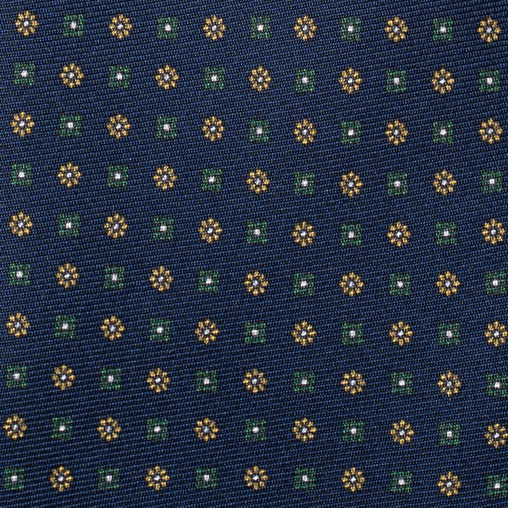 Mini Fiore Pattern Navy Printed Silk Tie