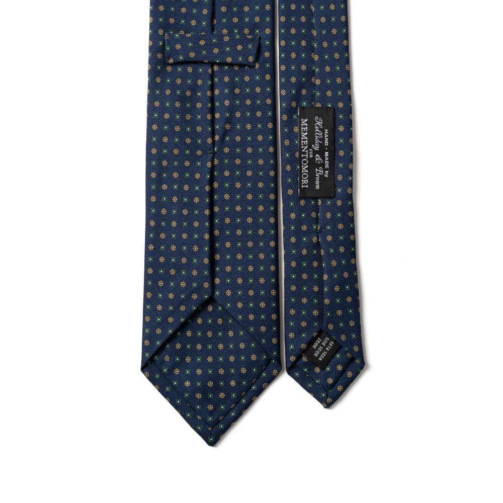 Mini Fiore Pattern Navy Printed Silk Tie