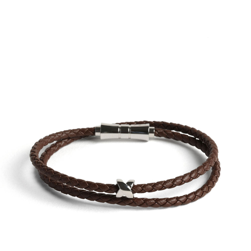 Double Wrap Crisscross Espresso Brown Leather Bracelet