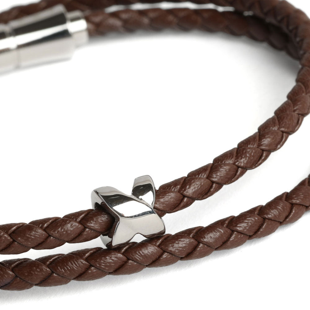 Double Wrap Crisscross Espresso Brown Leather Bracelet