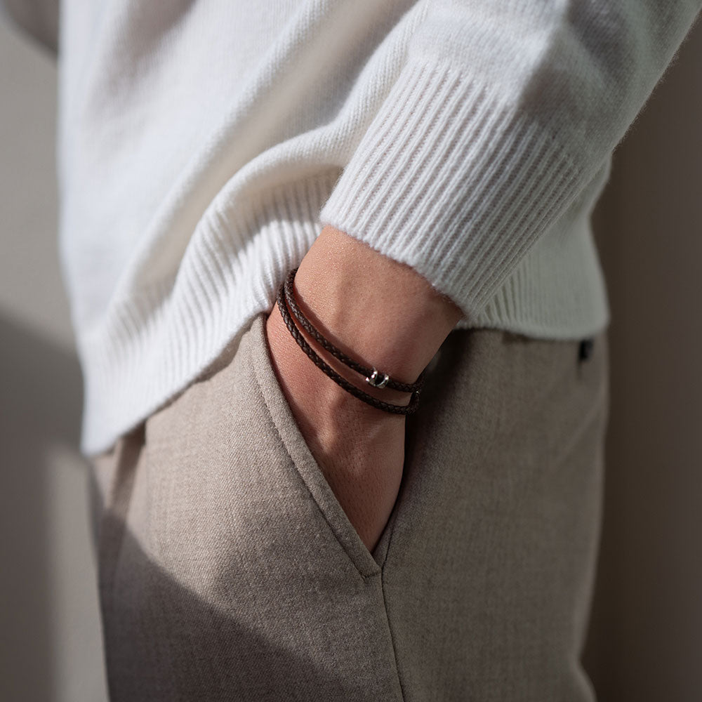 Double Wrap Crisscross Espresso Brown Leather Bracelet