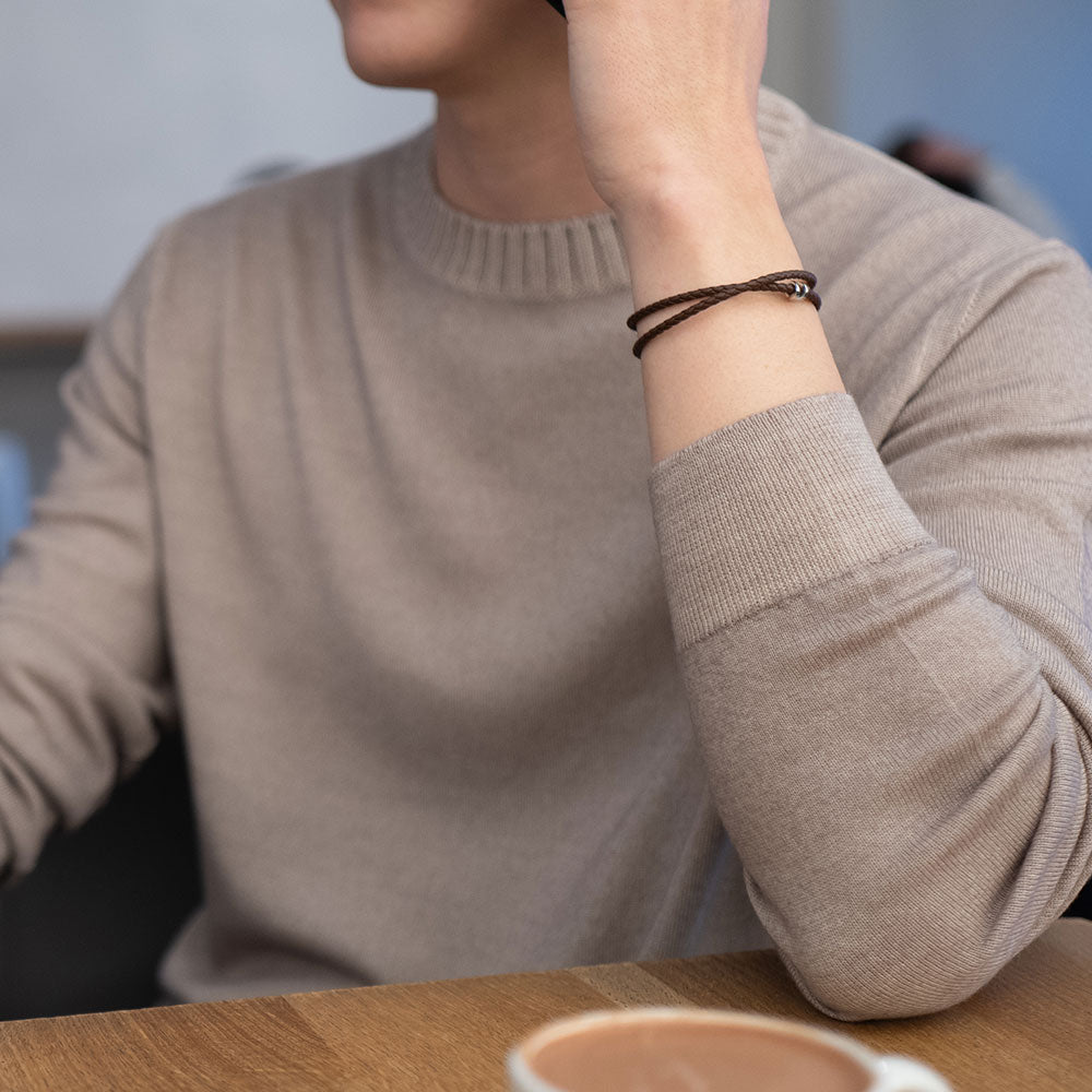 Double Wrap Crisscross Espresso Brown Leather Bracelet