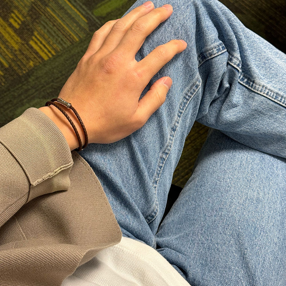 Double Wrap Crisscross Espresso Brown Leather Bracelet