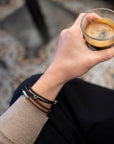 Double Wrap Crisscross Espresso Brown Leather Bracelet