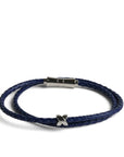 Double Wrap Crisscross Sapphire Blue Leather Bracelet