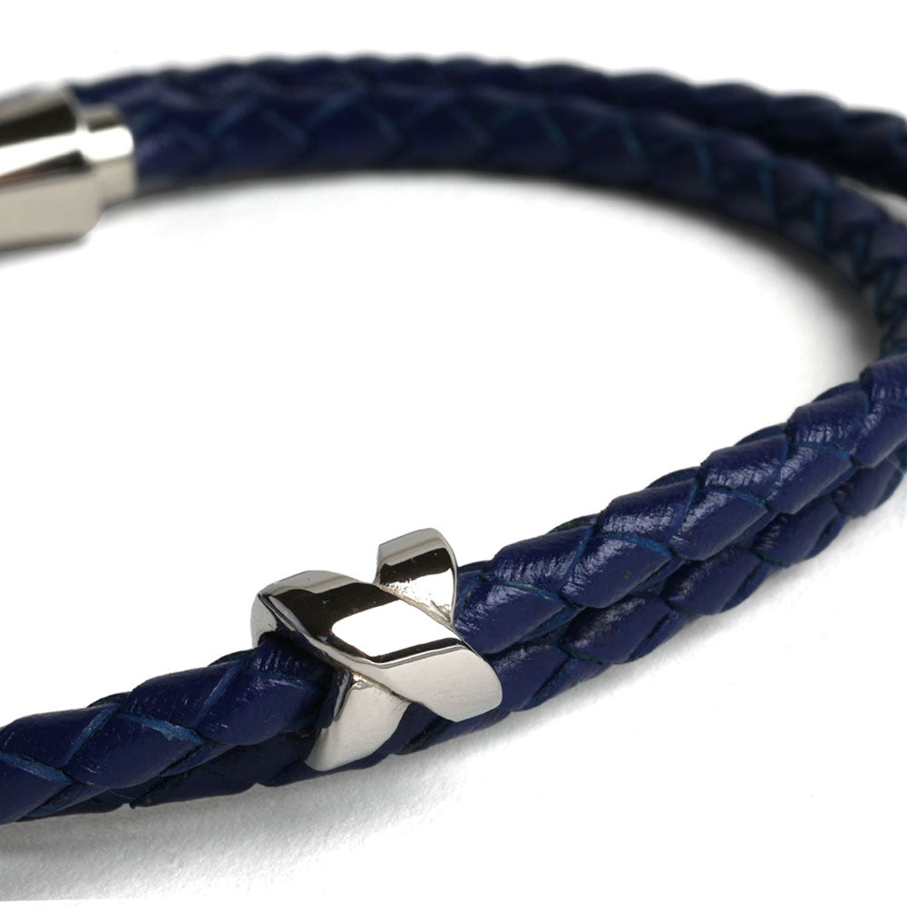 Double Wrap Crisscross Sapphire Blue Leather Bracelet